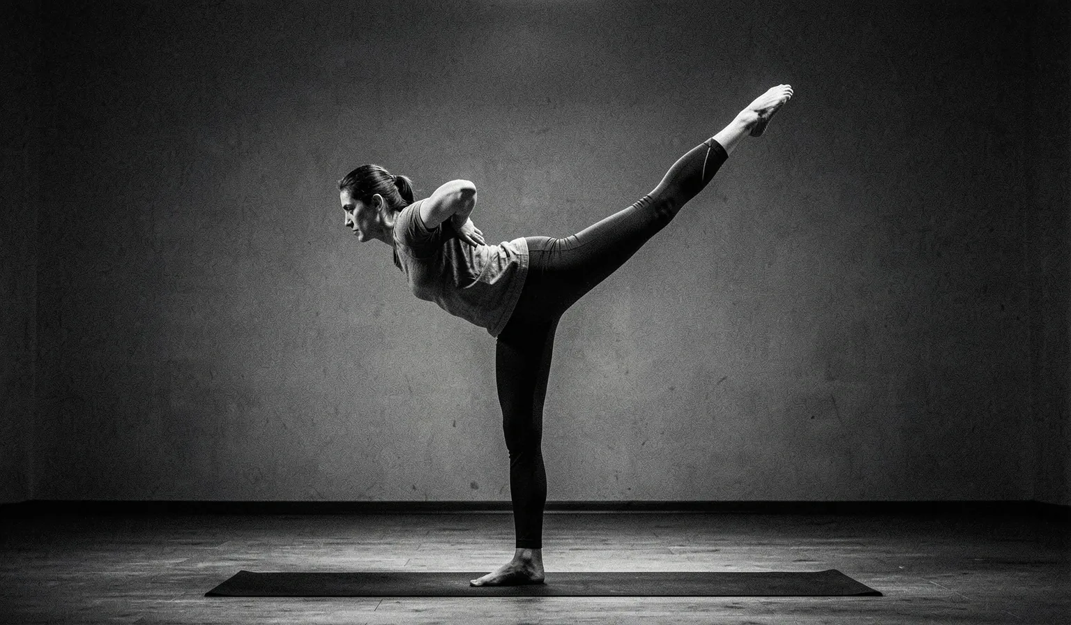Precision yoga pose in high-contrast monochrome